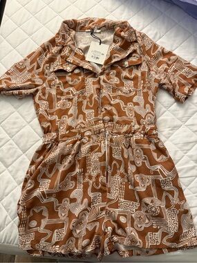 Glamorous Brown and White Patterned Short-Sleeve Romper